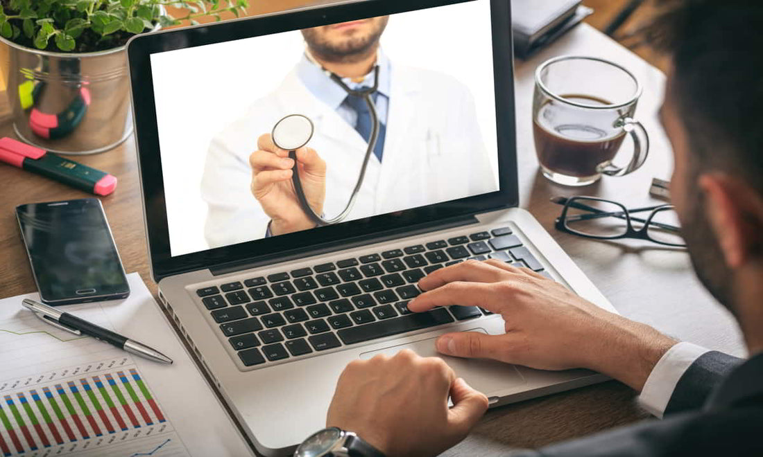 man doing online Self-Diagnosis of health for medical records